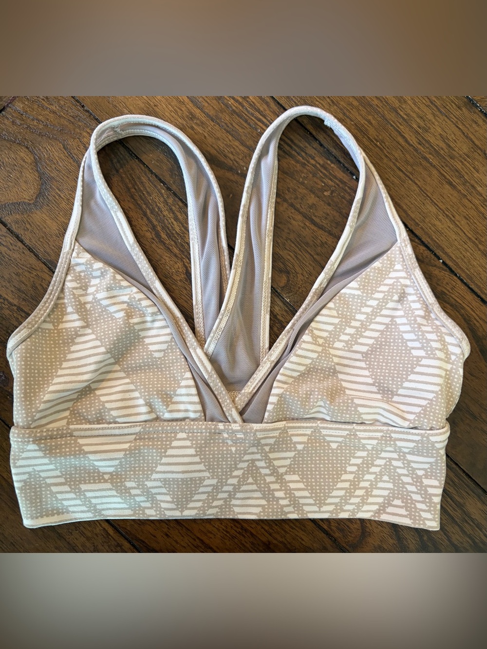 aerie Taupe Geometric Racerback Sports Bra